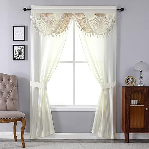 Regal Home Collections Amore Cortinas - Juego de cortinas de ventana de 5 piezas paneles de 54 pulgadas de ancho x 84 pulgadas de largo con cenefa Regal Home Collections Amore Cortinas - Juego de cortinas de ventana de 5 piezas paneles de 54 pulgadas de ancho x 84 pulgadas de largo con cenefa