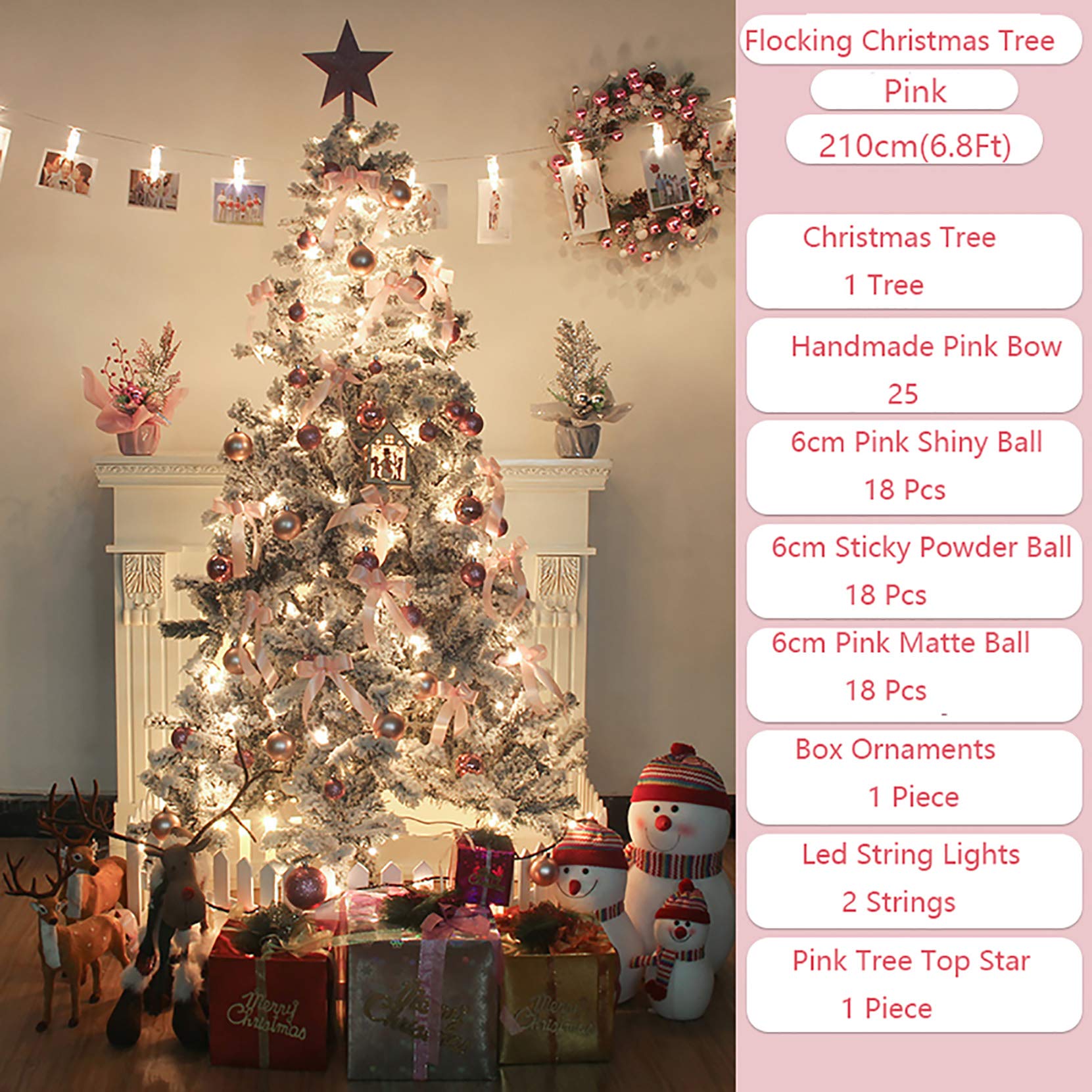 VOSAREA Decorazioni Albero Di Natale - 6 Fiori Artificiali Glitterati Rosa