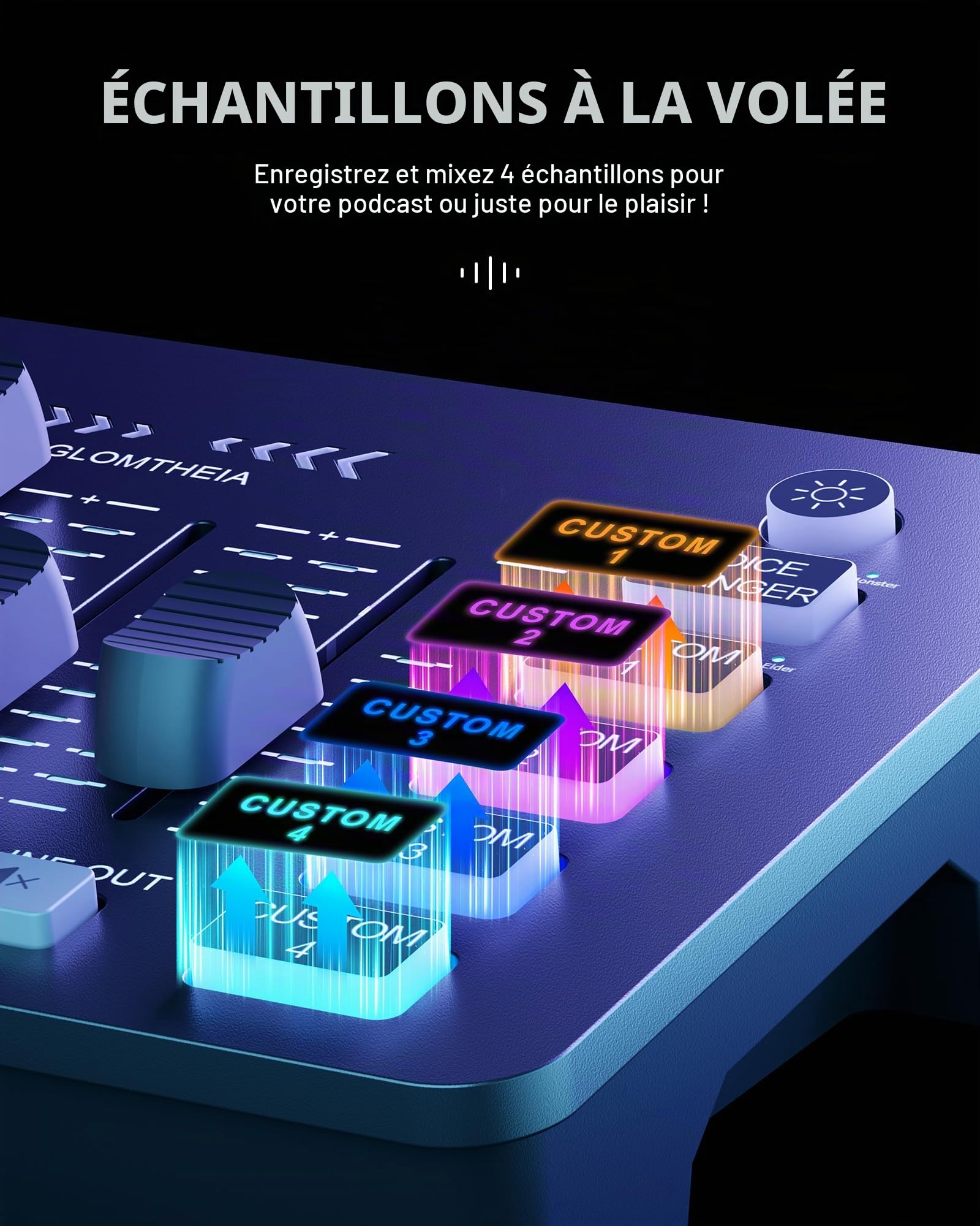 Carte son de jeu Interface audio Changeur de voix pour PC PS4 PS5 Mixeur de streaming Table de mixage compatible avec microphone à condensateur XLR/dynamique