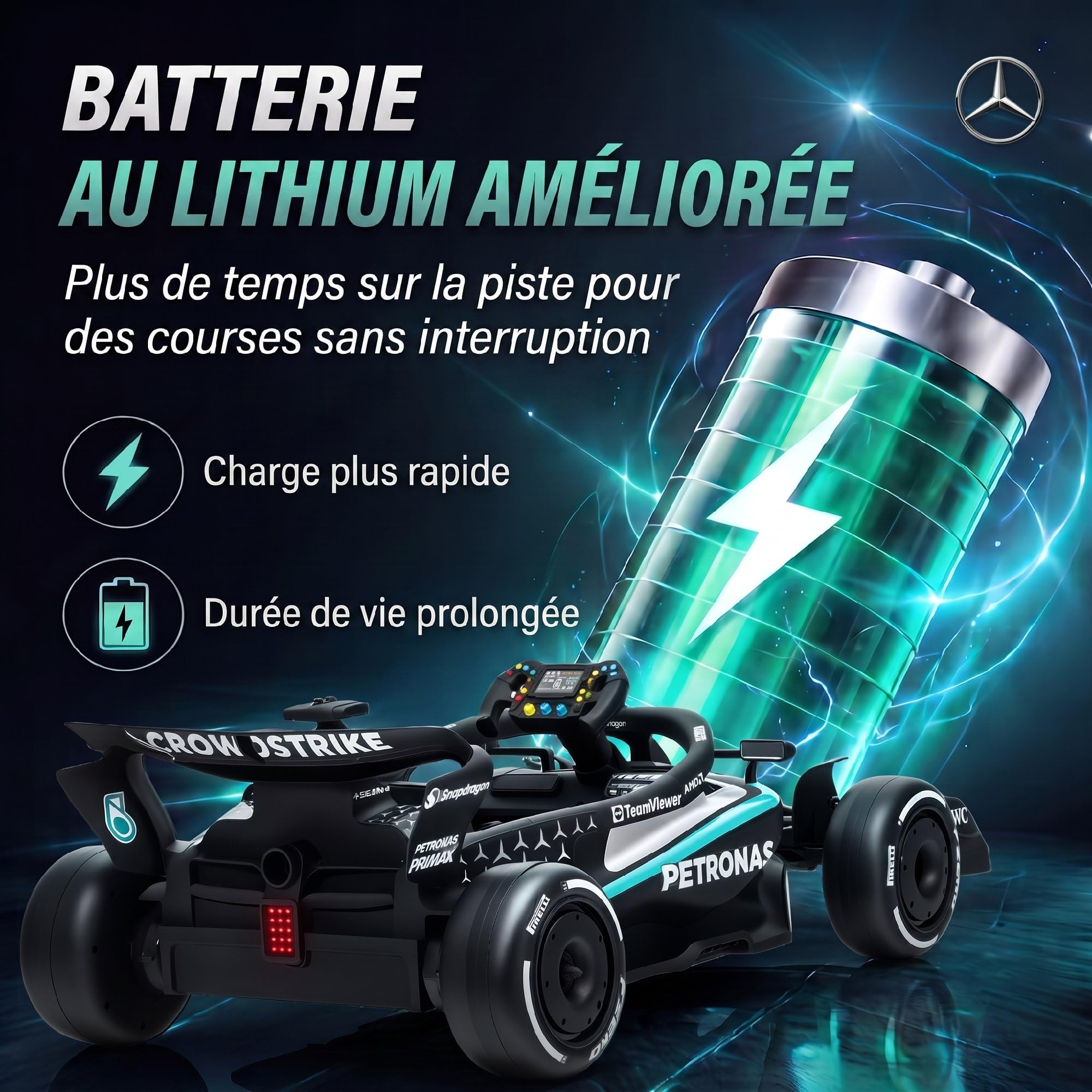 AIYAPLAY Kart Électrique Enfants 12V, Télécommande, LED, 3-5 Ans, Noir