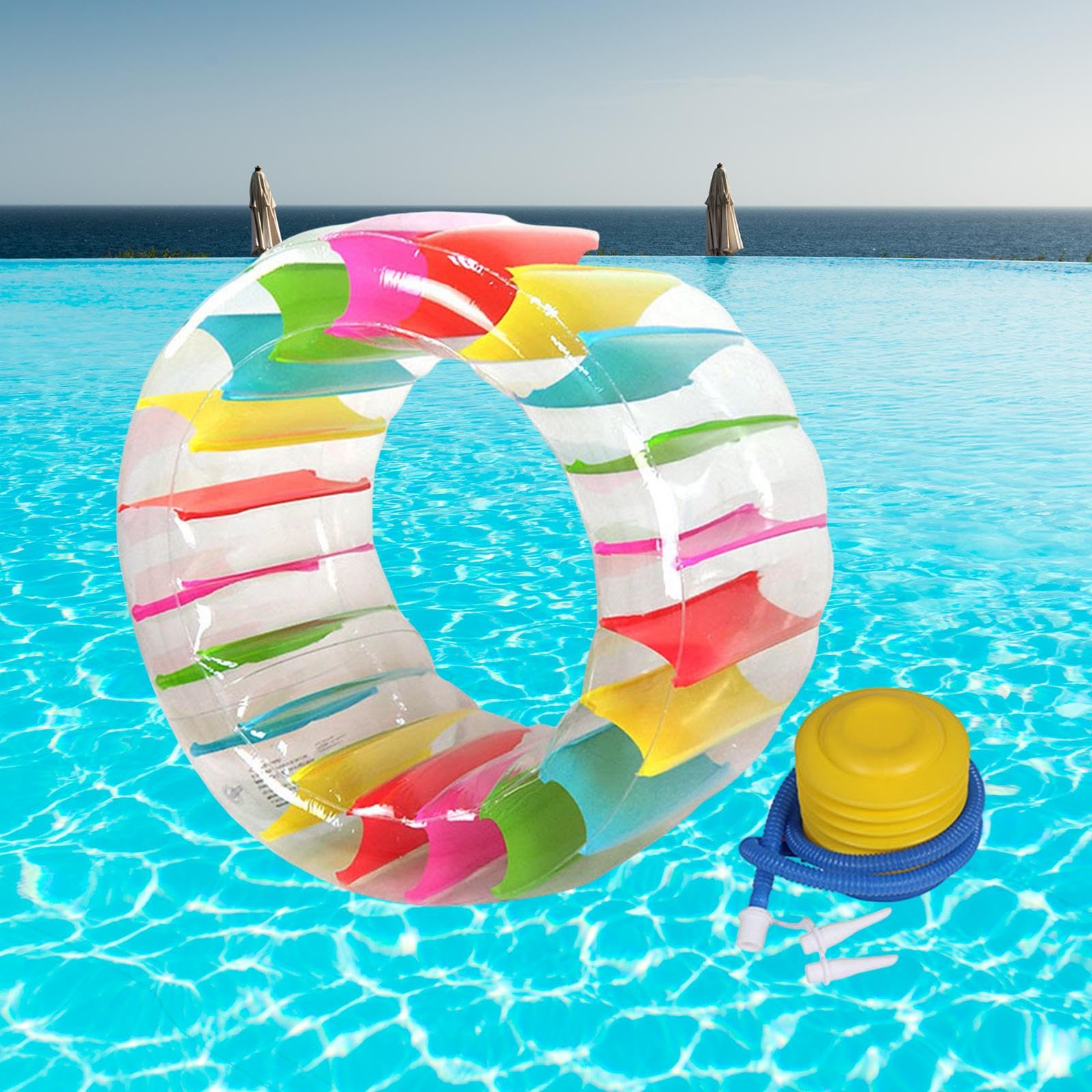 Rouleau Gonflable Bouée Piscine Roue Aquatique Tube de Flottaison Idéal pour Coordination en PVC Souple pour Activités de Famille Fête en Plein Air Ja, 100cmx60cm