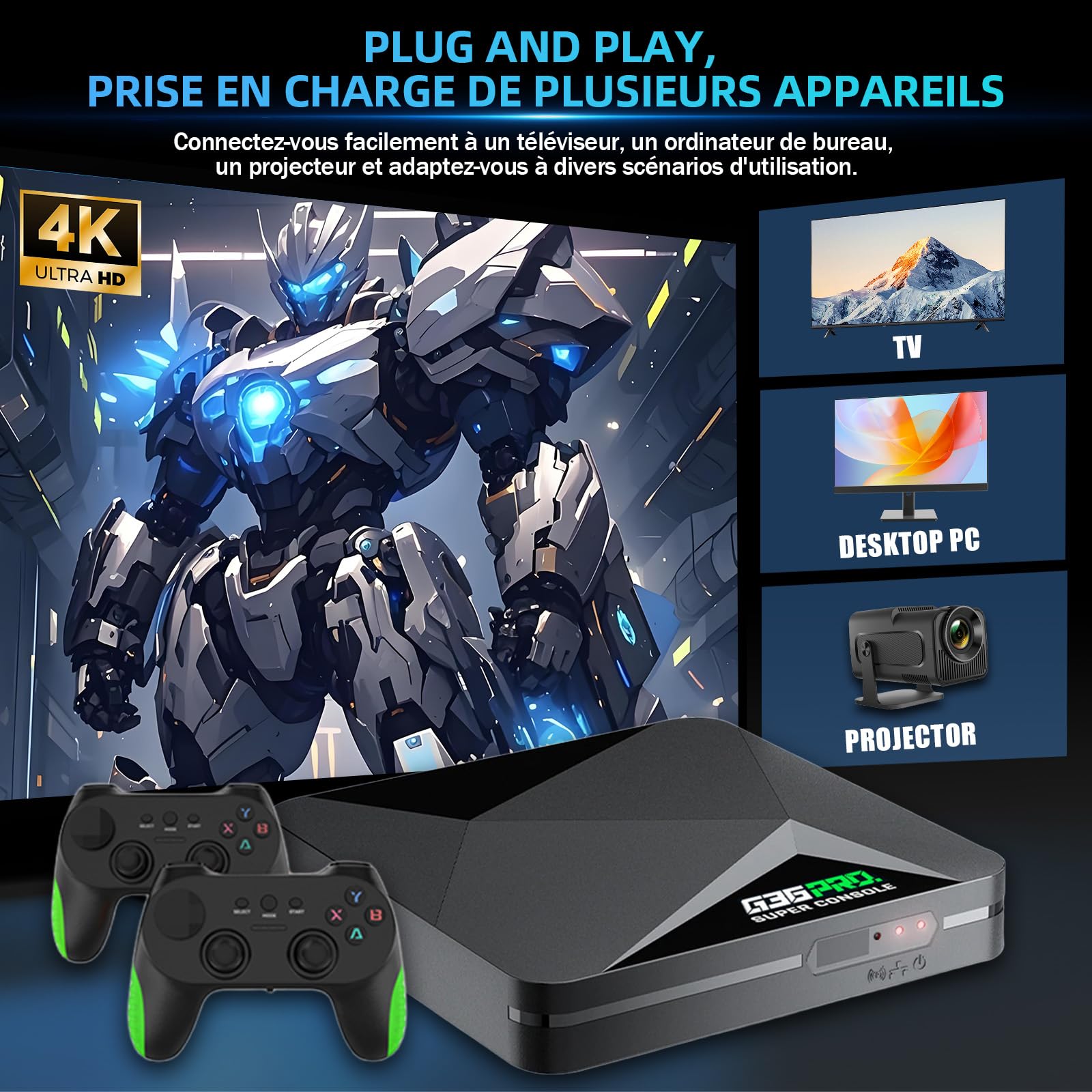 G36 Pro Console de Jeux Rétro 256 Go, Émulateur Vidéo avec 120 000+ Jeux Rétro Intégrés 50 Émulateurs, EmuELEC et Système Android, avec 2 Manettes sans Fil 2,4 Go, Jeux Vidéo TV Plug and Play