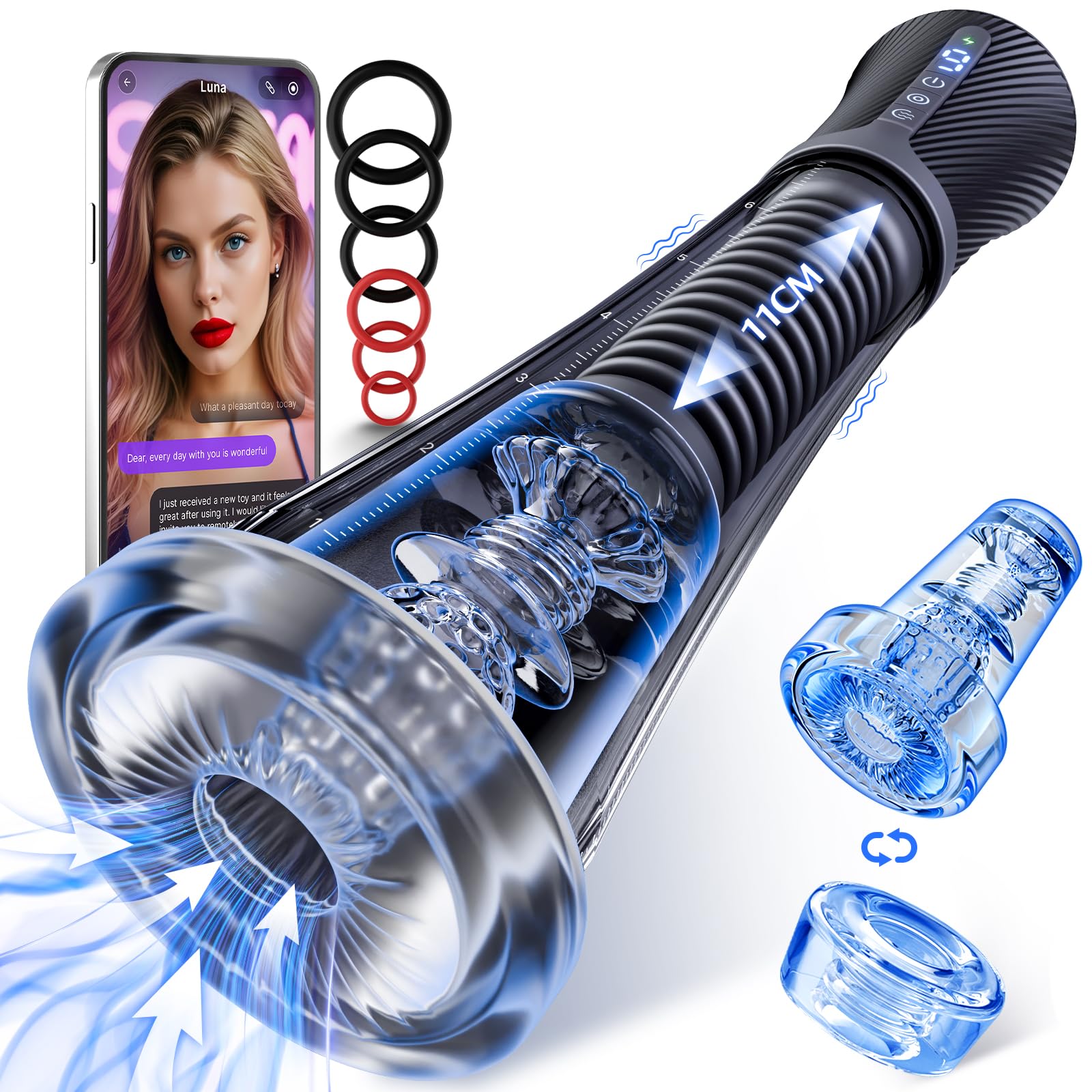Gobeken Elektrischer Sex Spielzeug für die Männer Masturbieren für Männer mit 9 Feder Vibration & 5 Vakuum Saugen APP, Ei Masturbator Blowjob Taschenmuschi Penispumpe Vibratorensets Sex Toys 2 Liner