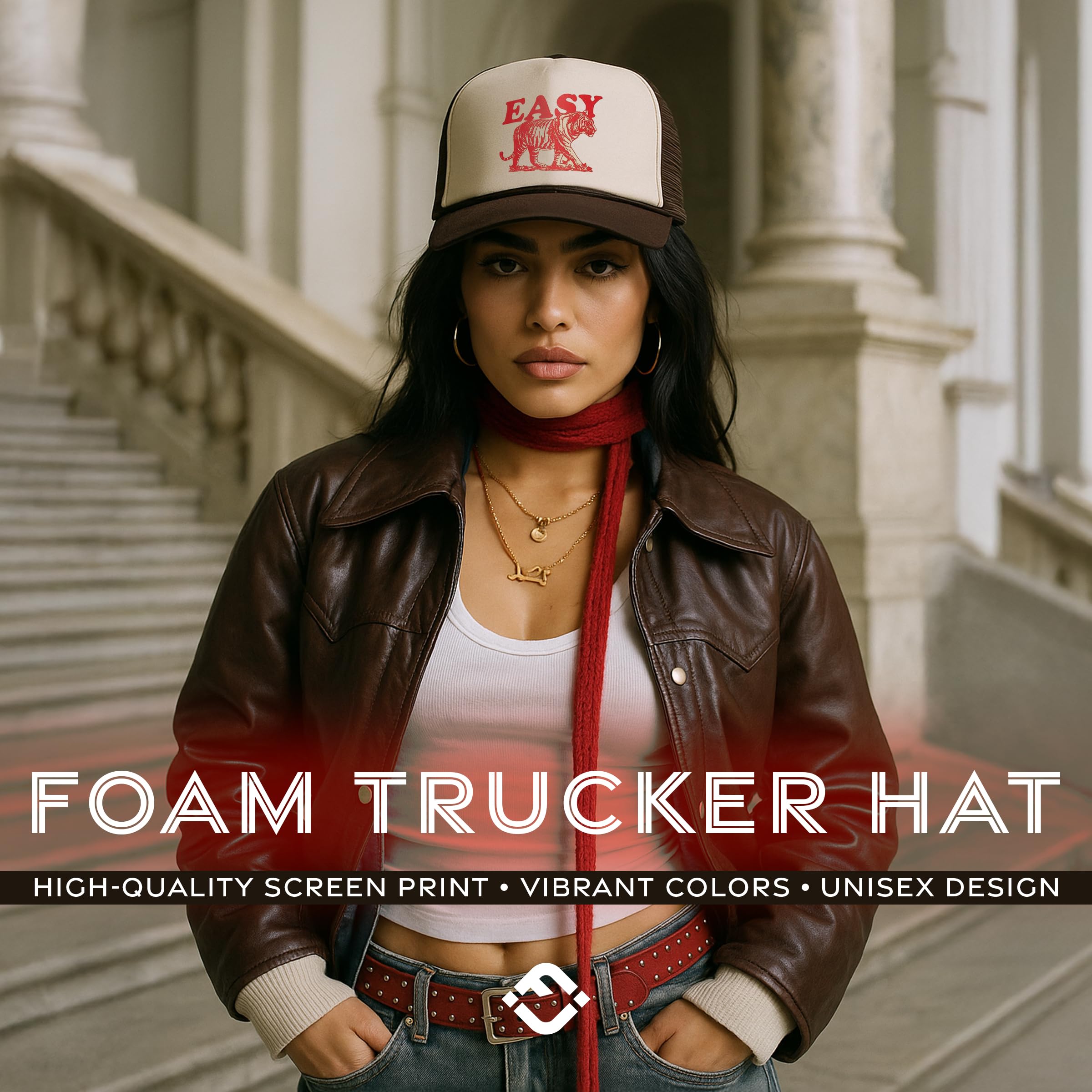 Funky Junque Foam Snapback Trucker Hat - Easy Tiger - Brown/Beige