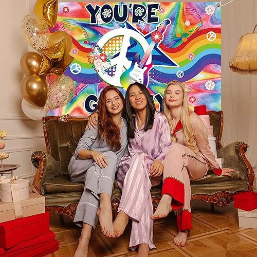 Miniatura 5 de You're Groovy - Telones de fondo para fotografía de fiesta de los años 60, decoración de pared, fondos para fotos, arco iris, tema hippie de los