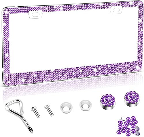 Vista 37 de Amiss Marco de matrícula brillante para mujer, 2 unidades de diamantes de imitación hechos a mano de cristal de acero inoxidable de alta calidad