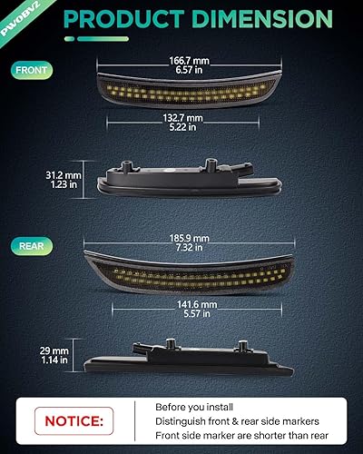 Miniatura 3 de Luces LED de marcador lateral verde completo para Dodge Charger 2015 2016 2017 2018 2019 2020 2021 2022 2023, lentes ahumadas para parachoques