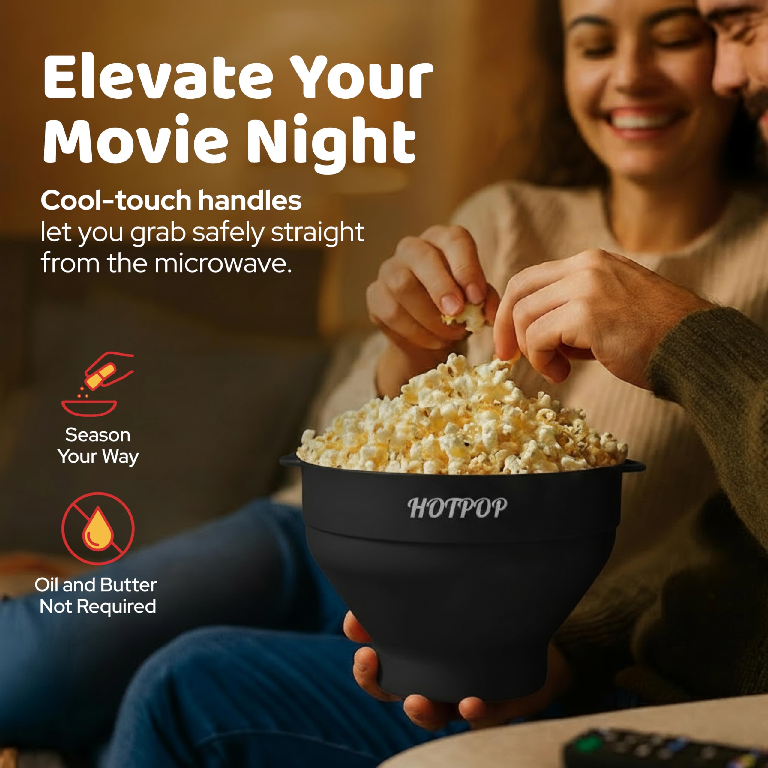 The Original HotPop - Máquina para hacer palomitas de maíz de silicona, para microondas, cuenco plegable, resistente al calor, fácil de limpiar, ideal para noches de cine familiares, capacidad de 15
