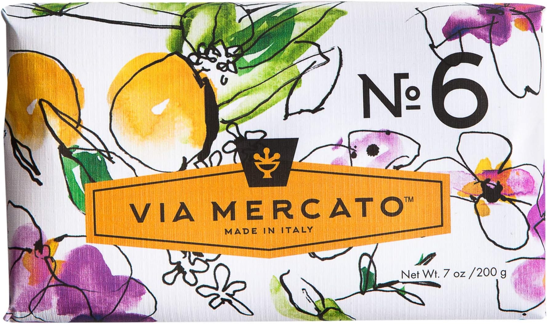 Via Mercato Italian Soap Bar (200g), No. 6 - Orange Blossom and Cedar wood