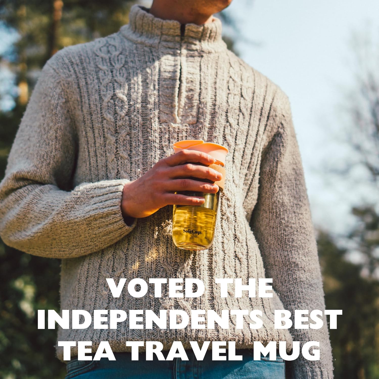 Large Travel Mug Loose Tea Infuser - Detachable Tea Strainer with Spill Proof Lid - 18oz/530ml BPA-Free Reusable Glass Travel Coffee Cup with Cork Band (Ice Cream, 18oz) - Image 6