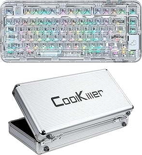 YUNZII Coolkiller CK75 Wireless Hot Swappable Mechanical Keyboard,Transparent Gasket Mounted RGB Bluetooth/2.4Ghz/Type-C Wired Gaming Keyboard(Ice Blade Switch,White and Metal Box)