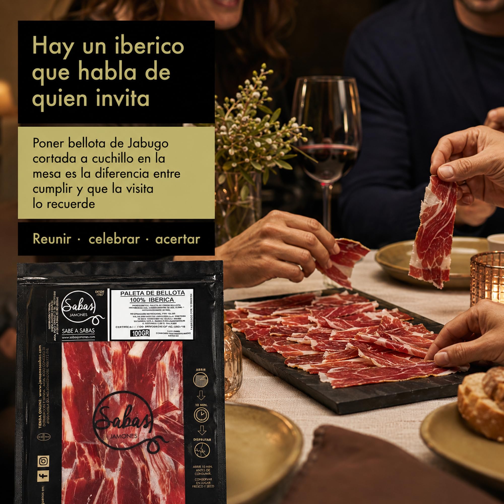 Paleta de Bellota 100% Iberica de Jabugo Cortada a Cuchillo 5 Sobres 100 g | Jamon iberico loncheado pata negra al vacio; curacion 30 meses, Sierra Huelva. Para tabla, aperitivo, cesta y regalo