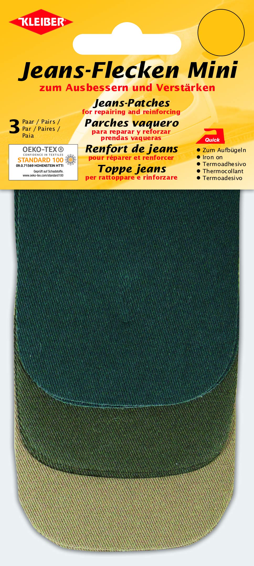 Kleiber 9 X 7 X 0.3 Cm Mini Iron-on Jeans Repair Patches, Set Of 6, Green/olive/beige
