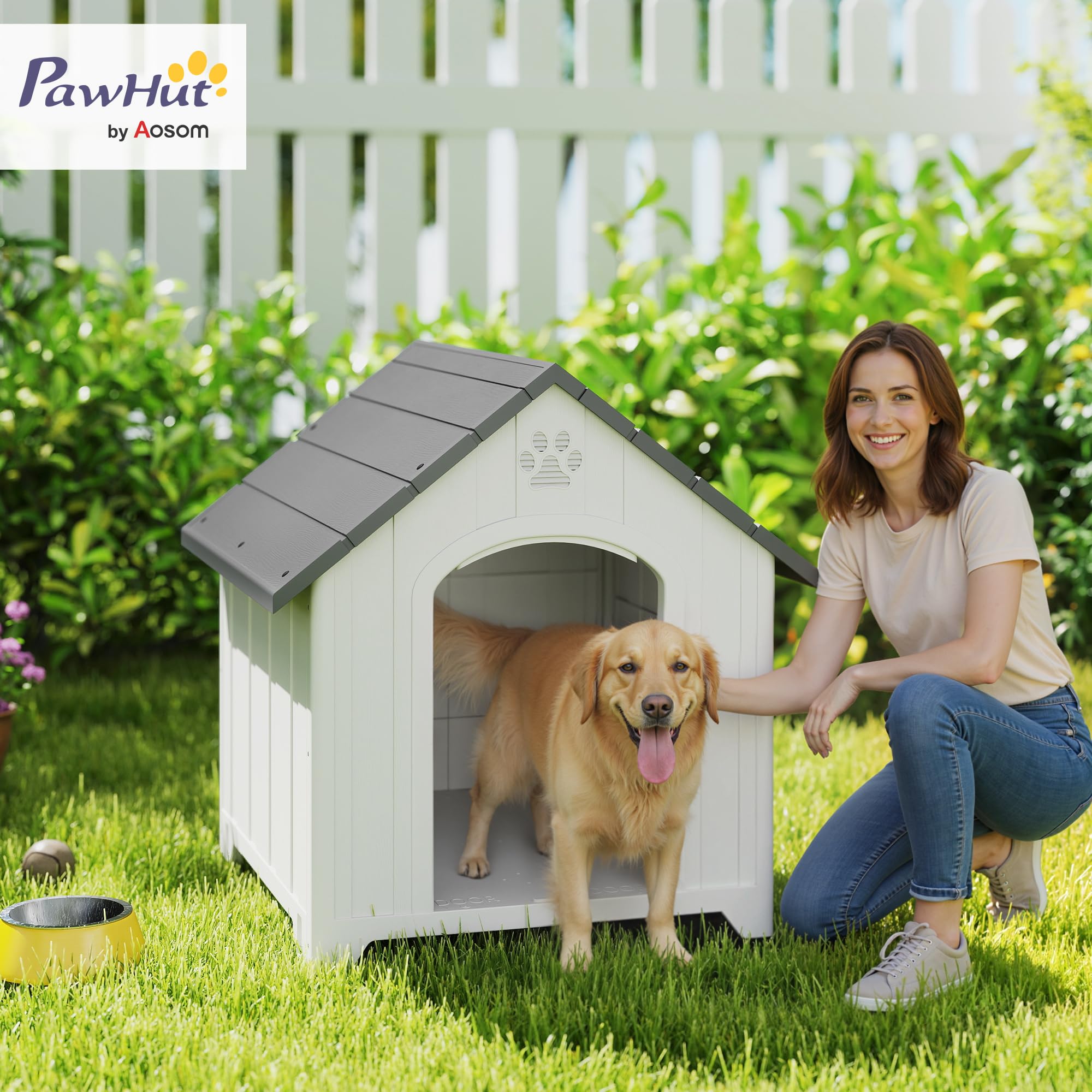 PawHut Abri en Plastique pour Chien/Chiot, int/ext, Plancher surélevé