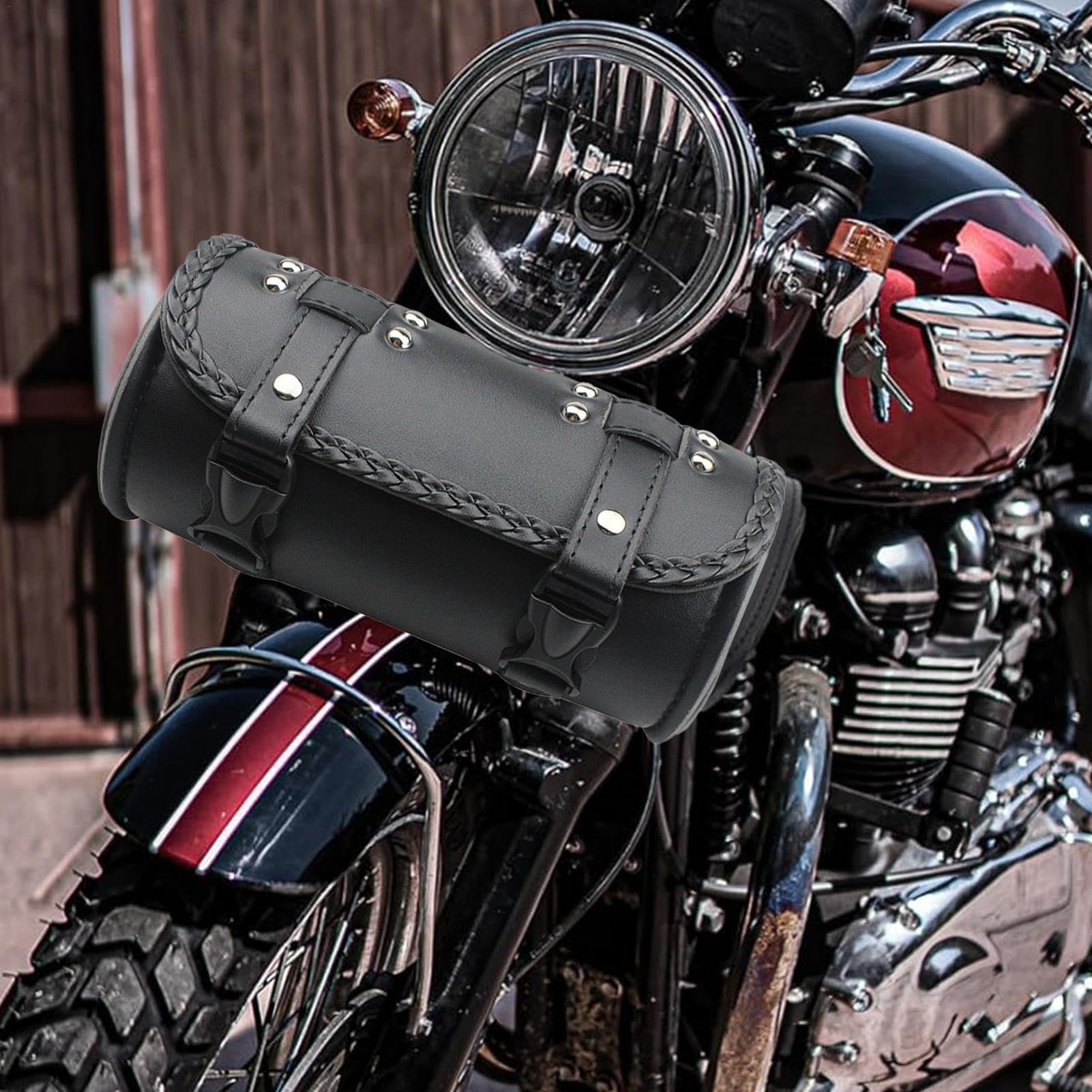 Sac Fourche Moto En Cuir PU – Style Vintage, étanche, Réglable, Rangement Outils Ou Affaires