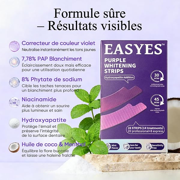 EASYES Purple Teeth Whitening Strips, Color Correcting White Kit, Peroxide-Free with Hydroxyapatite, Express & Professional Strips, Enamel Safe for Sensitive Teeth, Tooth Stain Remover (14 Strips) - 5