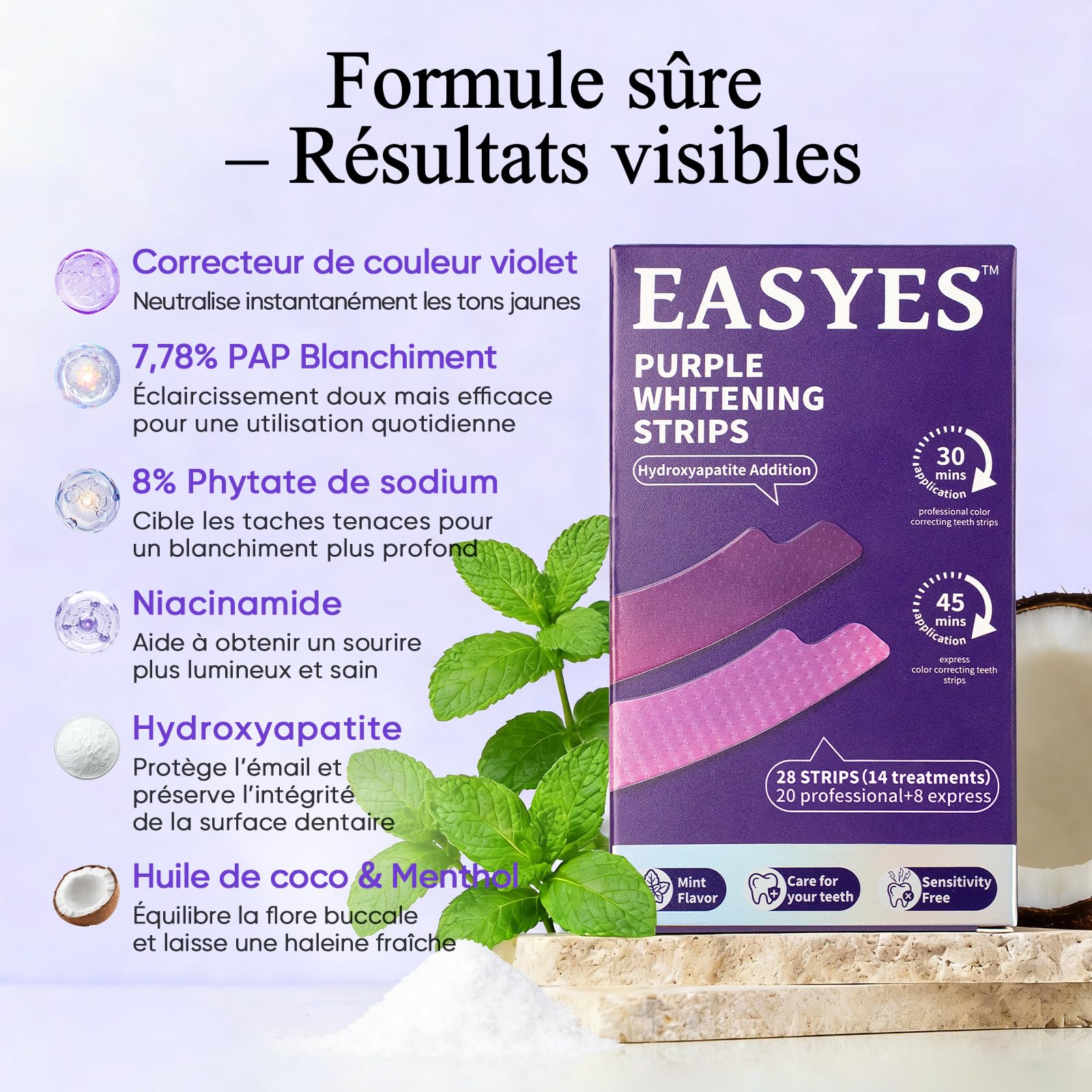 Lot de 14 bandes de blanchiment des dents violettes pour correction de la couleur, application sèche et humide, neutralisation instantanée de la couleur, protège l'émail des dents, ajustement - 5