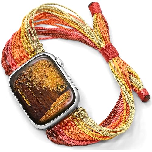 JR.DM Boho Watch Bands Compatible with Apple Watch 40mm 41mm 38mm 44mm 42mm 45mm 46mm Women, Cute Handmade Friendship Bracelet String Art for iWatch Series SE/10/9/8/7/6/5/4/3/2/1(Autumn)