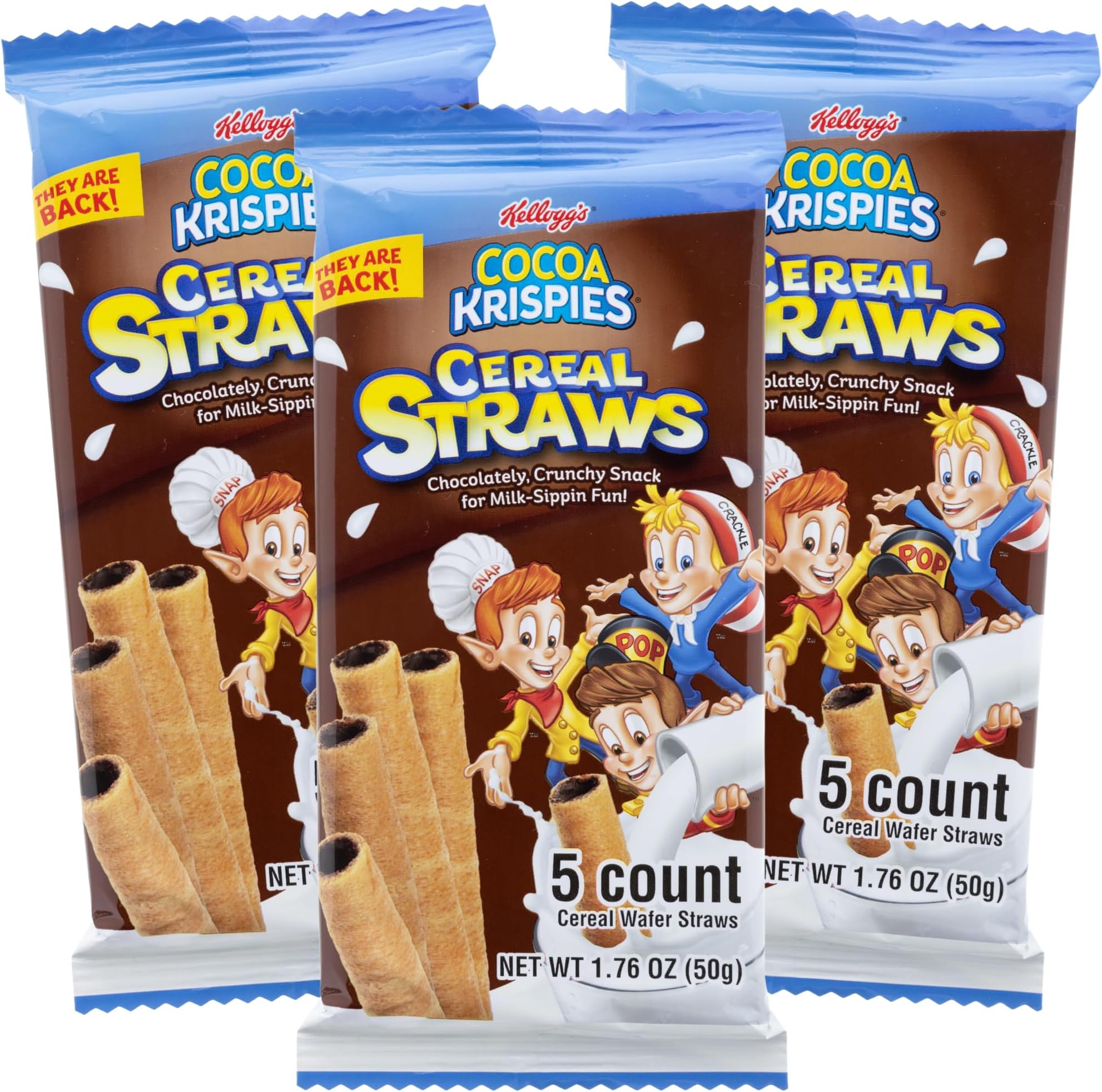 2025 Kellogg’s Cocoa Krispies Cereal Straws, Birthday Party Favors, Chocolate Edible Breakfast Straw, 5 Count, (3 Pack)
