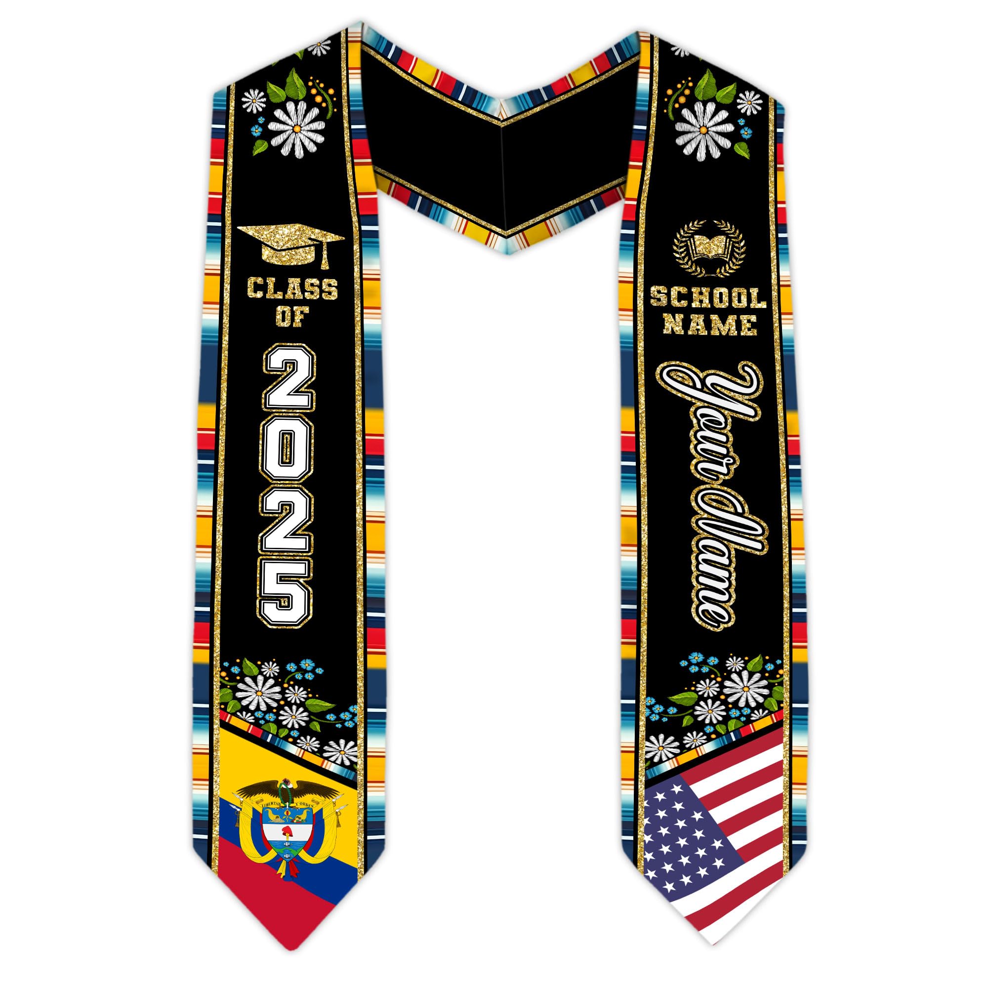 MonkeyVan Colombians Graduation Sash, Custom Colombians American Flag Graduation Sash 2025, Colombia Graduation Stole Style 13