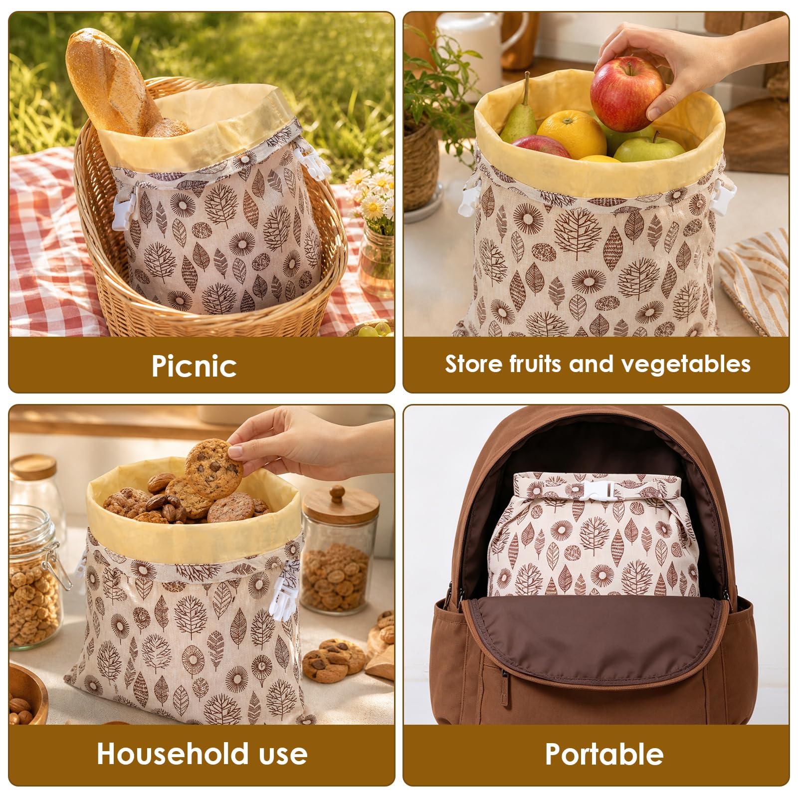 Sacs à pain en cire d'abeille réutilisables 43x33 cm - Lot de 2 - Coton avec revêtement cire naturelle (vert + gris)