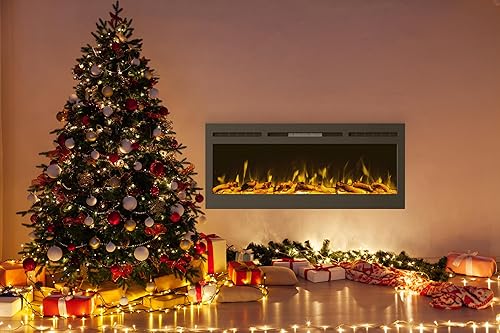 Miniatura 10 de Northwest - Chimenea eléctrica de 50 pulgadas, ventilación frontal para montaje en pared o empotrada, llama LED realista, troncos falsos y opciones