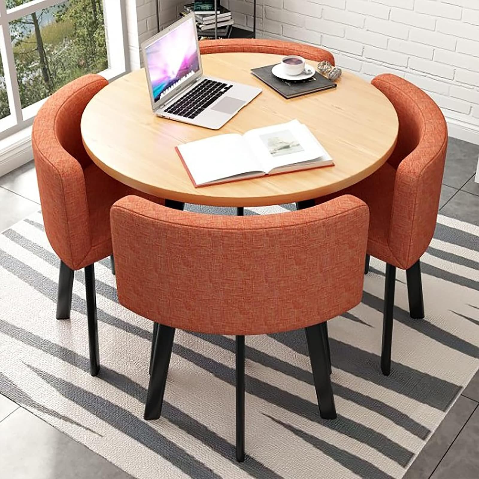 ASerZenith Modern Round Dining Table Set With Chairs Space Saving Design Ideal For Dining Room Living Room Reception Room Conference Table Lounge Stylish And Functional Furniture For Any Space,88