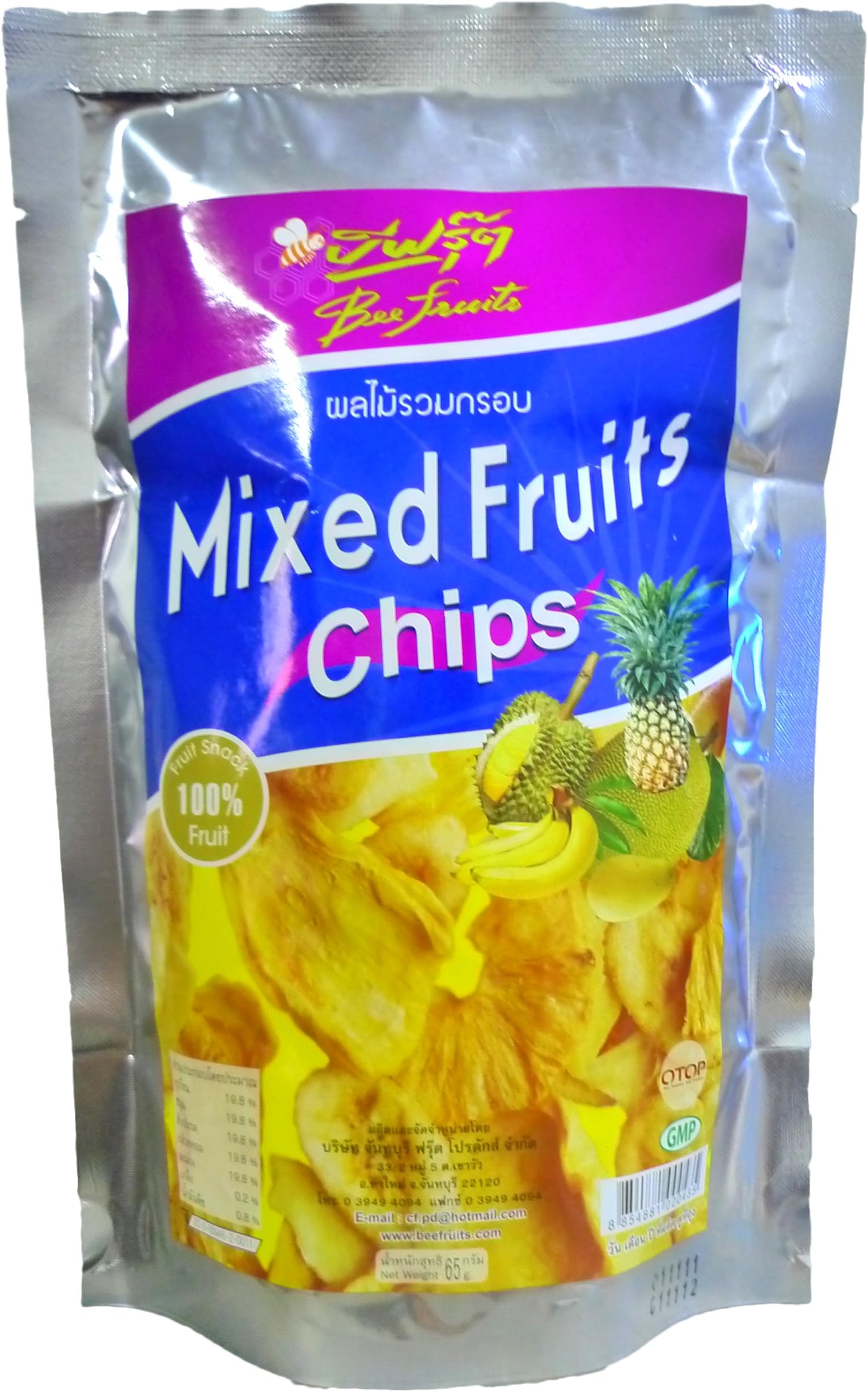 Bee Fruits-Mixed Fruits Chips (Durian, Banana, Pineapple, Jackfruit) Thai Snack 2.3 Ounce Bag Free Shipping