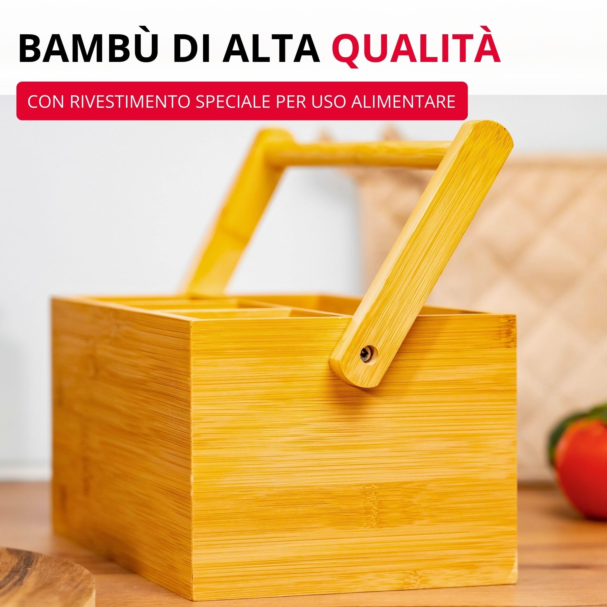 Westmark Cestino portaoggetti da cucina, 4 scomparti, Con maniglia, Dimensioni: 28 x 15 x 22 cm, Bambù, Tapas + Friends, Marrone chiaro, 69802270