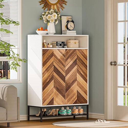 Likein Armario de almacenamiento moderno con 2 puertas, armario de acento blanco con almacenamiento, aparador de madera independiente con estantes