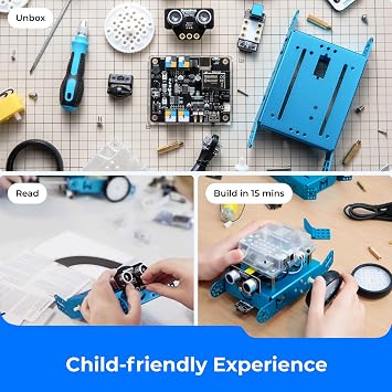 Makeblock mBot Robot Kit with Scratch Coding Box ، STEM Projects for Kids تعلم كيفية البرمجة باستخدام Scratch Arduino ، روبوت قابل للبرمجة مع 4 مشاريع تعليمية للبرمجة ، هدايا للبنين الفتيات الذين تتراوح أعمارهم بين 8-12
