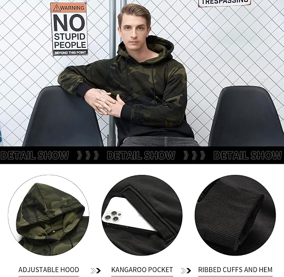 MANLUODANNI Men's Pullover Fleece Sweatshirt Camouflage Hoodies