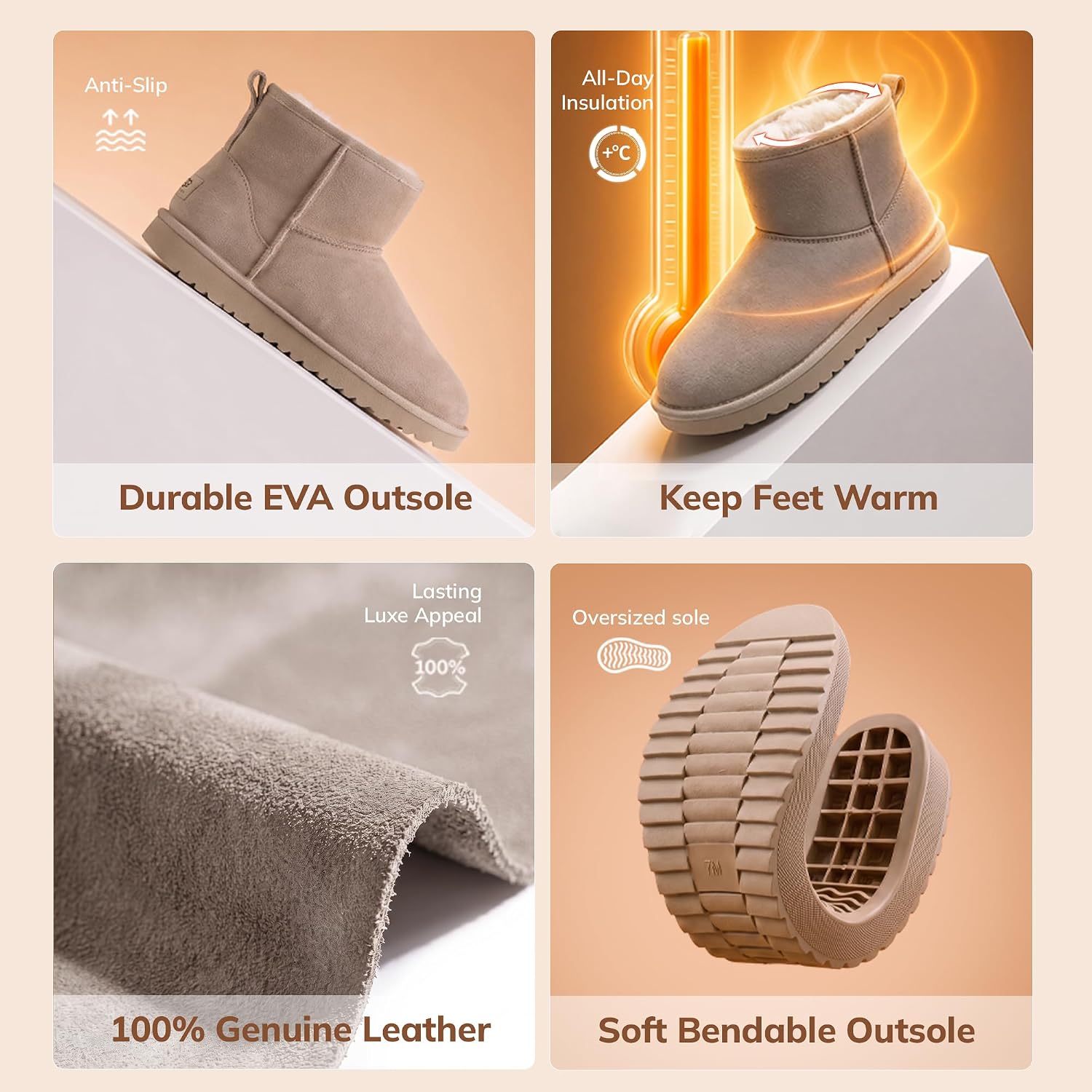 Genuine Leather Ankle Mini Boots for Women Snow Boots Winter Ankle Booties