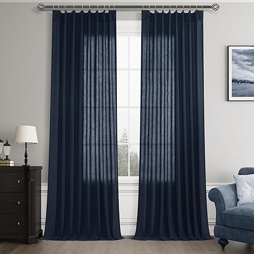 Miniatura 25 de Joywell Cortinas de Ventana de Lino con Pliegues Pinzados de 84 Pulgadas de Largo, Pestañas Traseras con Anillas de Clip, Cortinas Semitransparentes