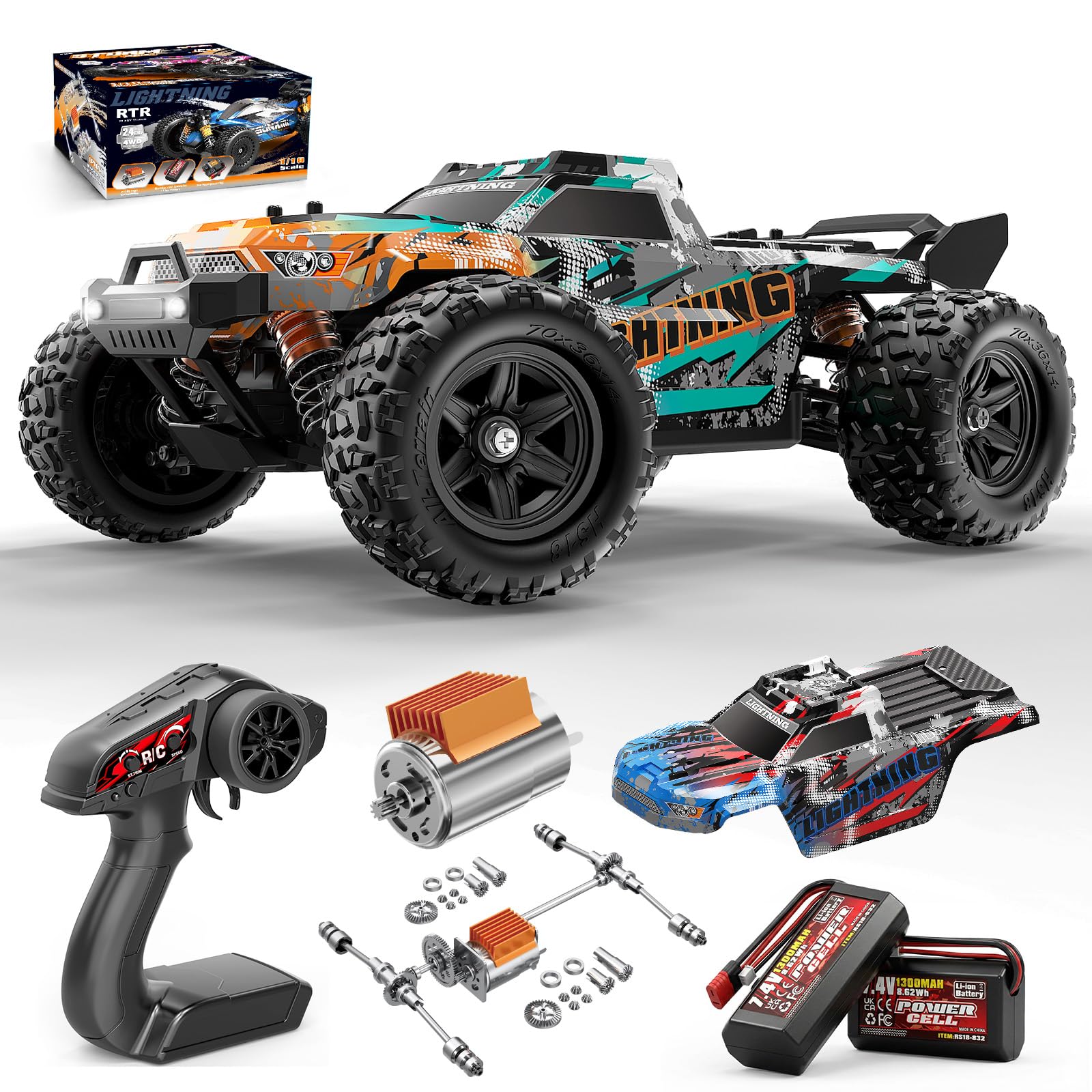Macchina Telecomandata 1:18 4WD 40 km/h Fuoristrada 4x4, Macchina Radiocomandata con 2 Batterie 7.4V 1300mAh, ESC Impermeabile 2.4GHz, Doppia Carrozzeria, Trasmissione in Metallo per Adulti e Bambini