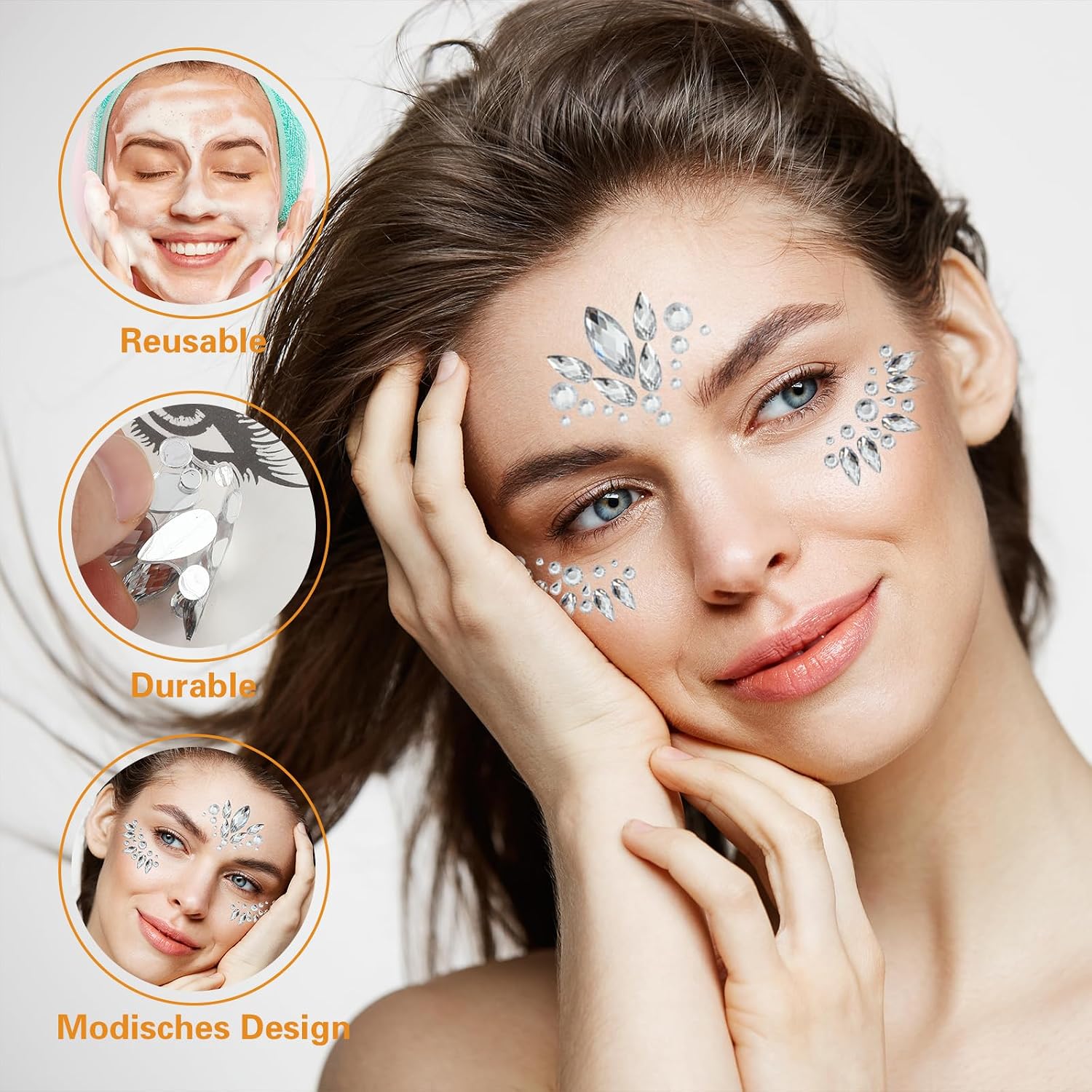 simarro Halloween Face Gems, 3 Sets of Temporary Tattoos Face Sticker Glitter Gemstones Rhinestones Eyes Face Body Tattoos for Music Festival Party Makeup Outfit Accessories image 3