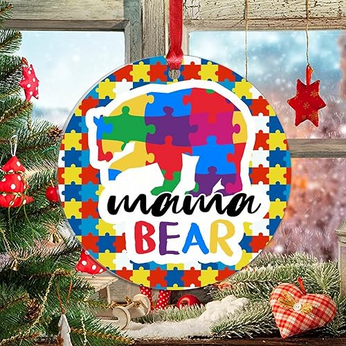 WoGuangis Mama Bear - Rompecabezas colorido para autismo, adornos decorativos para colgar, decoración de Navidad, recuerdo, piezas de rompecabezas