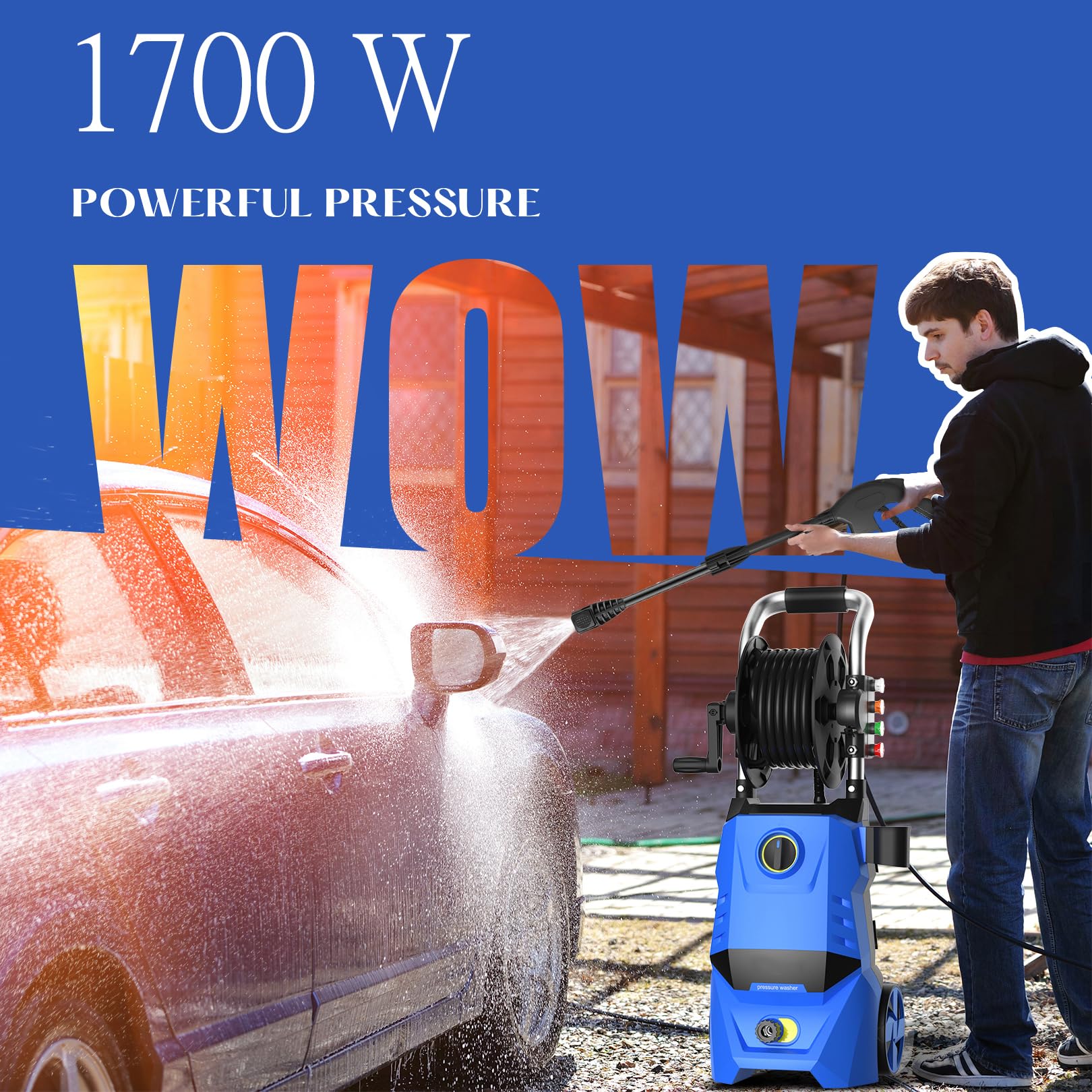 Suyncll Electric Pressure Washer, PD3010 High Power Washer with Adjustable Spray Nozzle, 3.9GPM Electric Power Washer, Soap Bottle, IPX5 Car Cleaner for Home, Driveway, Patio Cleaning