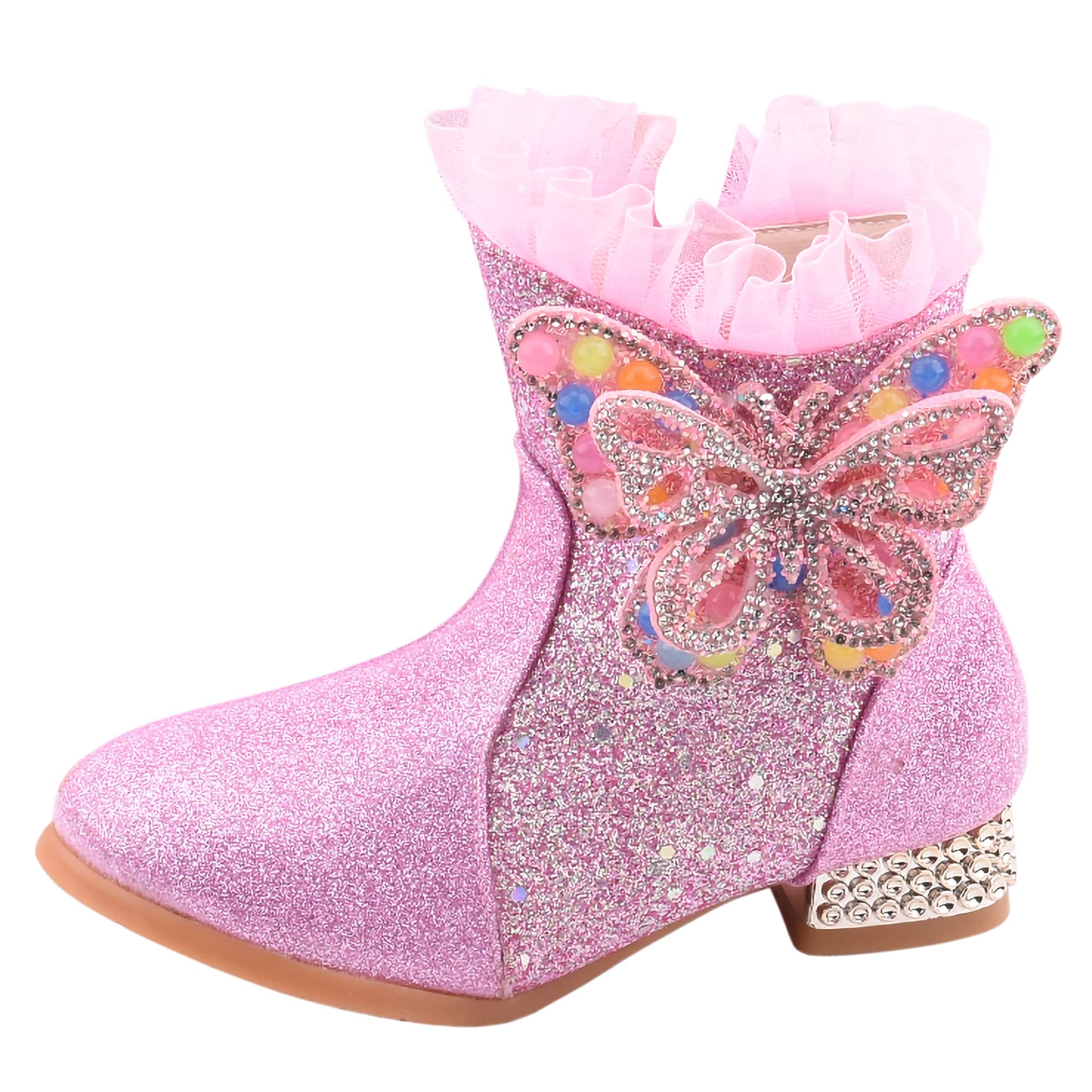 New front Stivali Bambina Invernali Morbide Fodera Boots Stivali di Scarponcini Bambina con Tacco Stivali da Neve Bambina con Paillettes Blu Rosa Taglie 27-38