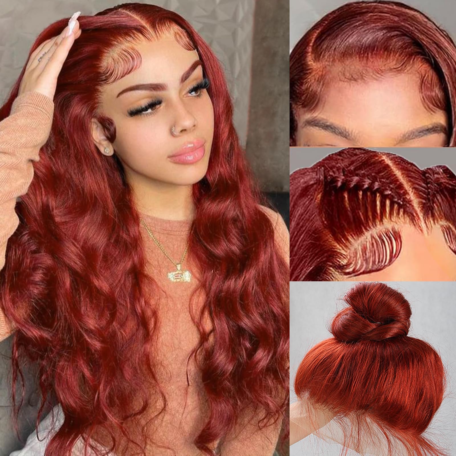 Amazon.com : Reddish Brown 360 Lace Front Wigs Human Hair 