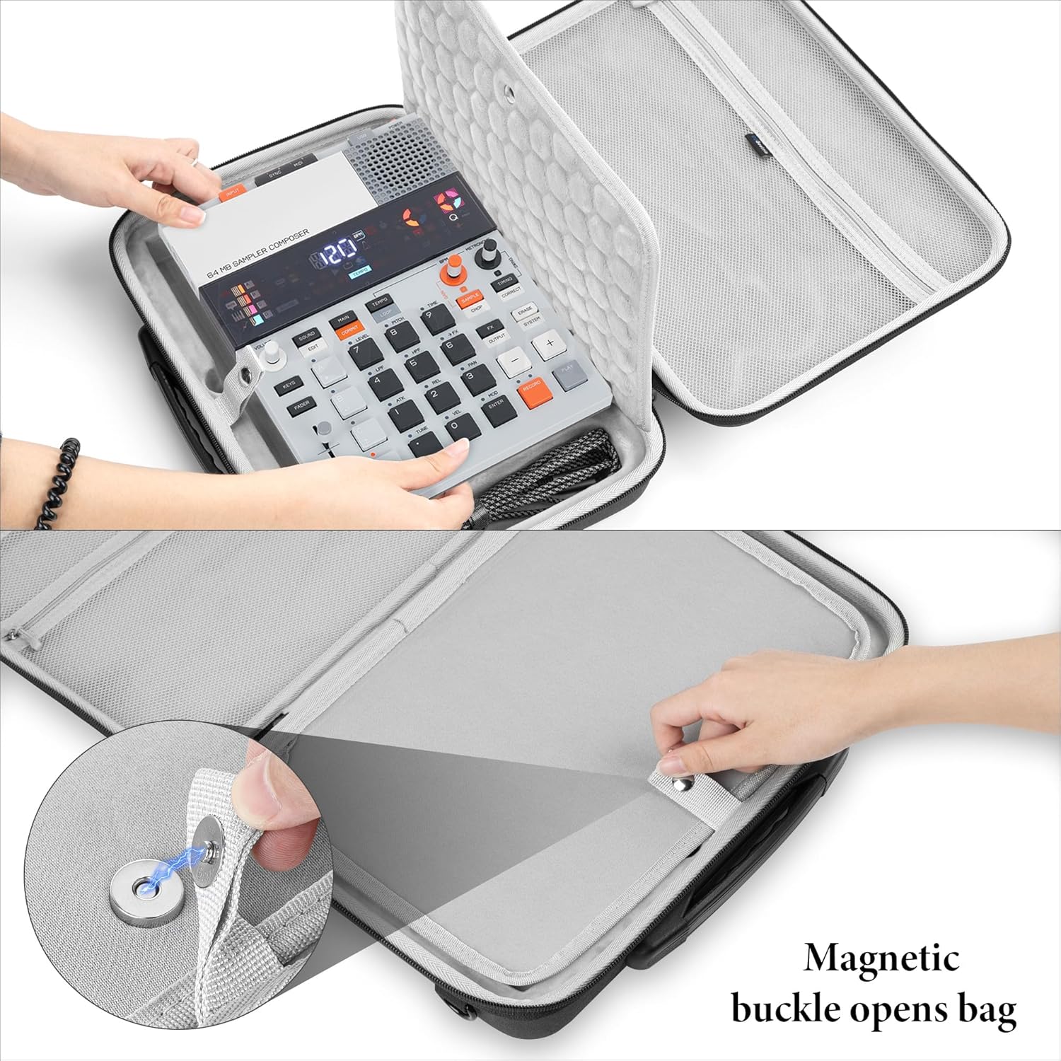 GEEKRIA Hard Shell Travel Case Compatible with Teenage Engineering EP-133 K.O. II/EP-1320/ EP-40 Riddim Reggae Sampler, Audio Sampler Carrying Bag (Dark Gray) - Image 3