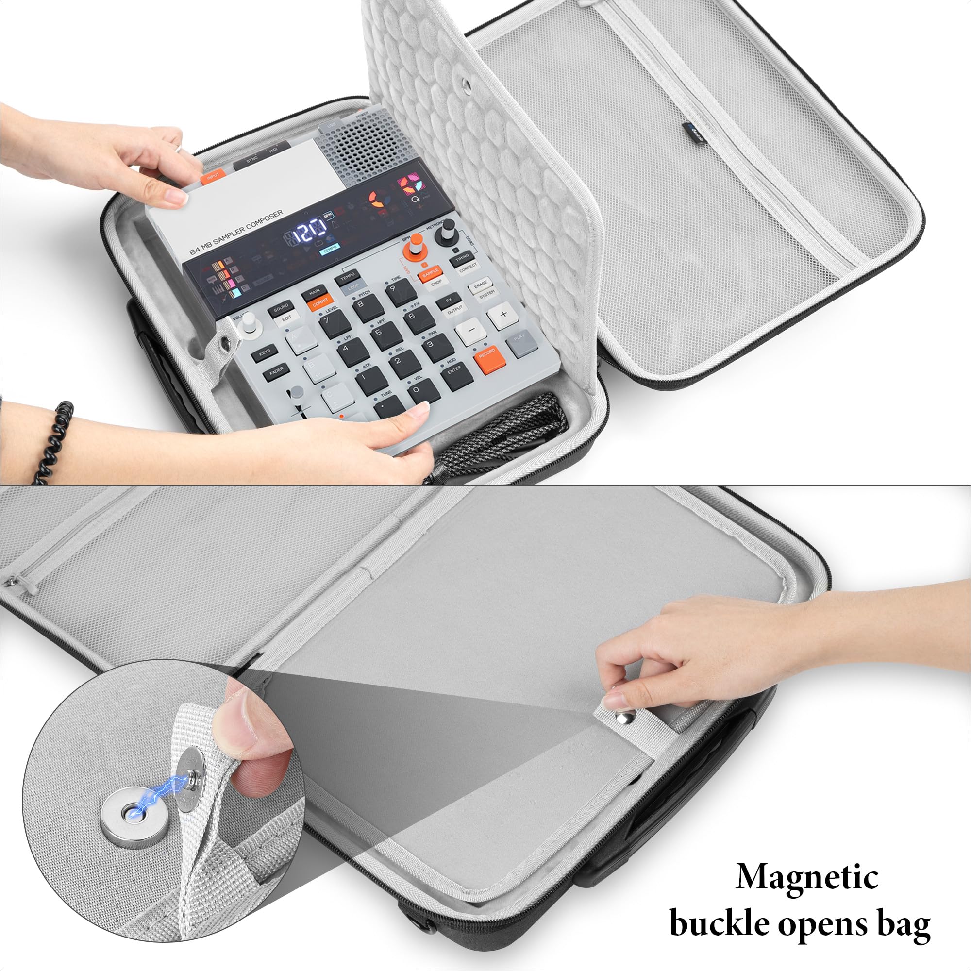 GEEKRIA Hartschalen-Reisekoffer, kompatibel mit Teenage Engineering EP-133 K.O. II/EP-1320 / EP-40 Riddim Reggae Sampler – Tragetasche für Audio-Sampler (Dunkelgrau)