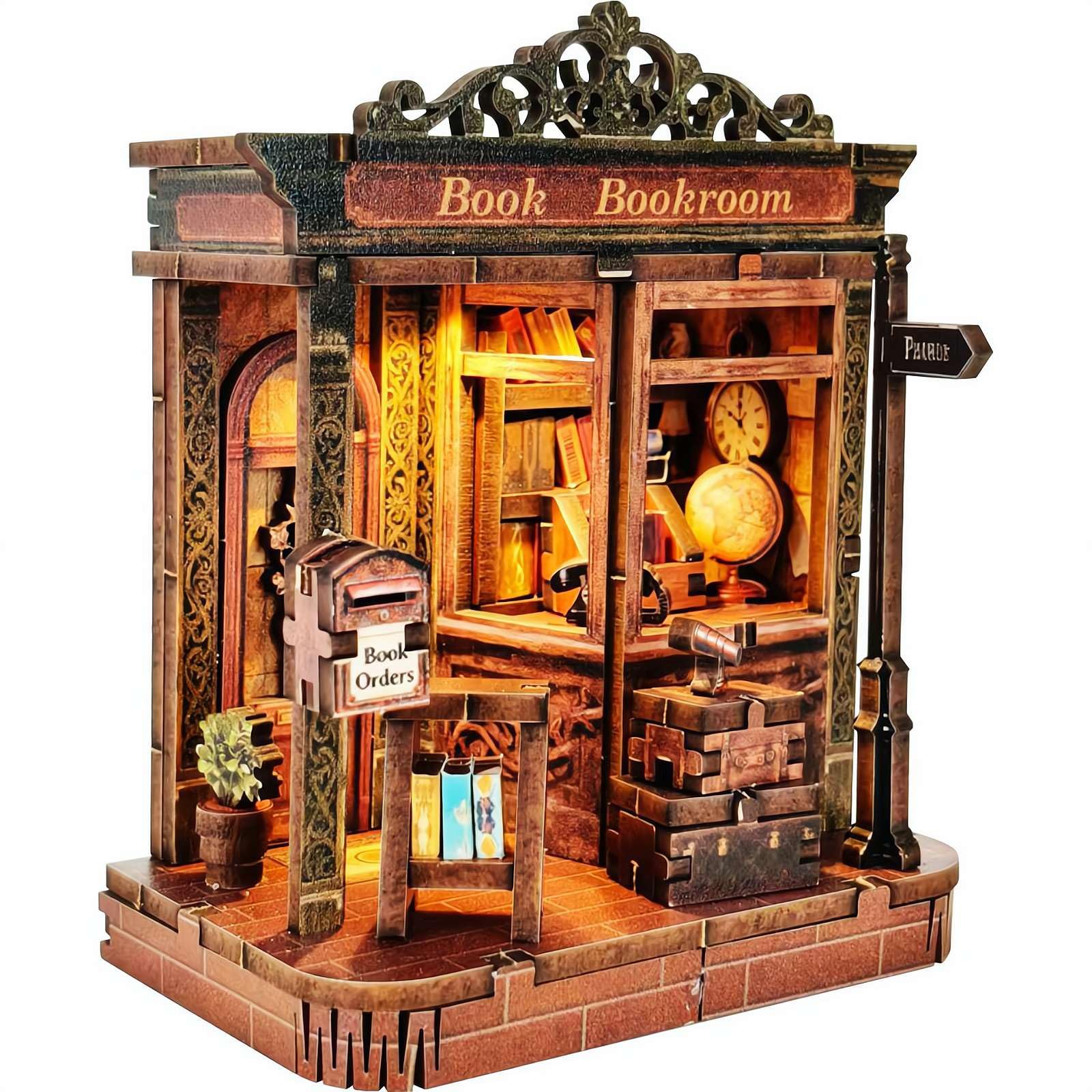 Book Nook Kit, DIY 3D Wooden Puzzles with LED Lights, Miniature Doll House for Bookshelf Decor, Festival Surprise for Adults Teens Beginners (Bookroom)