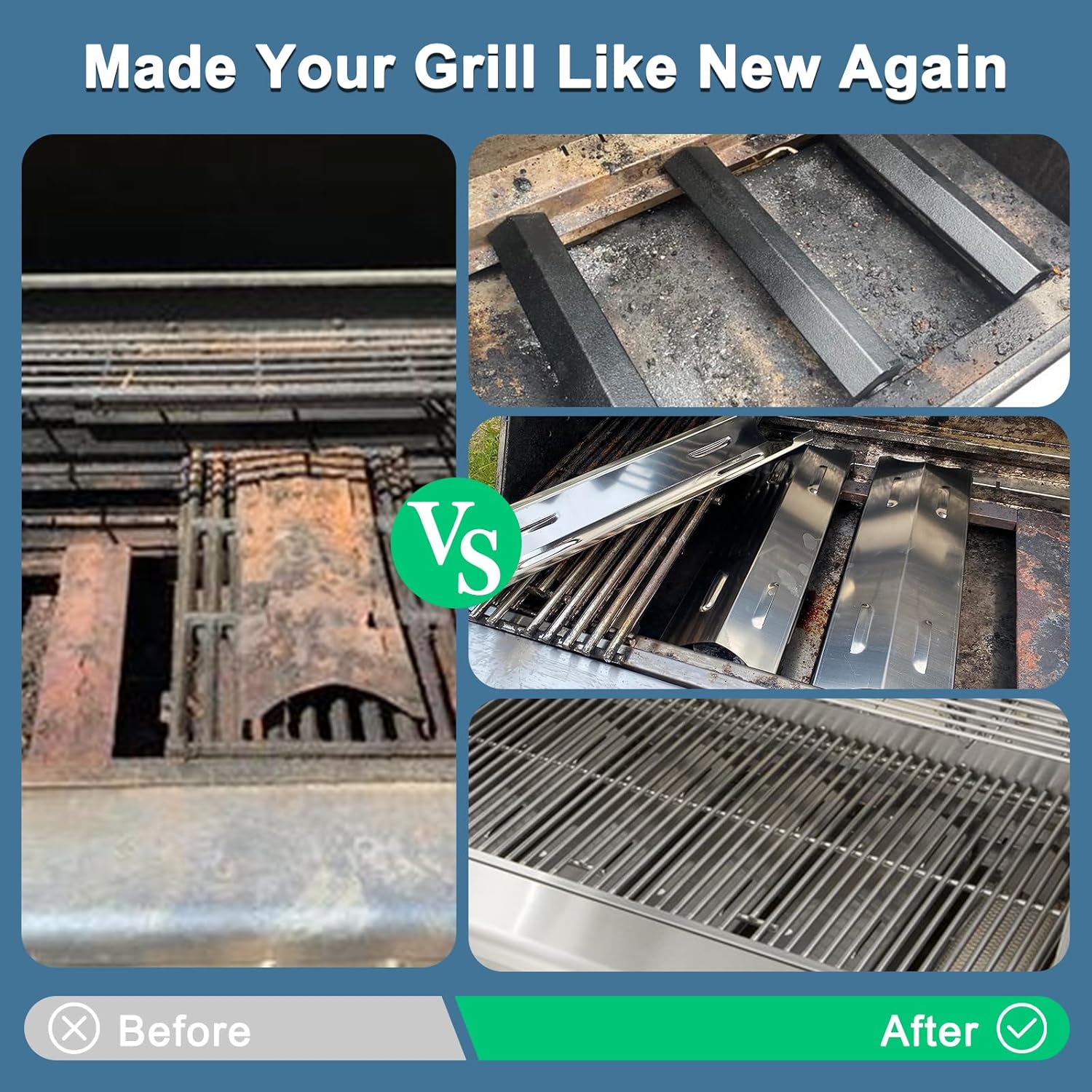 Adviace Replacement Parts for BG179A Master Forge 5 Burner Gas Grill, Replacement for Master Forge BG179A Burners, for Master Forge BG179A Grates, for Master Forge BG179A Heat Plates