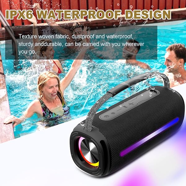 Portable Bluetooth Speaker with 20W Deep Bass, Waterproof Wireless Outdoor Speaker with Colorful LED Lights, TWS Pairing, Loud Speaker for Party, Beach, Travel & Home (Black) - 2