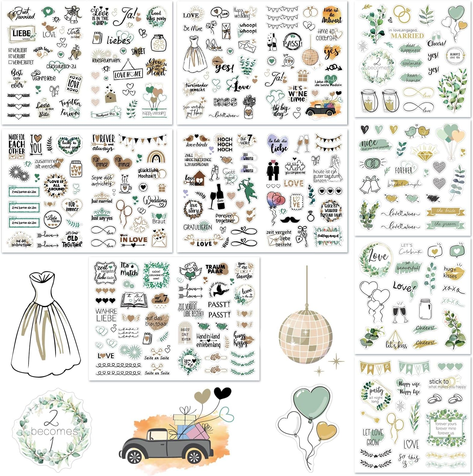 LacyMC Sticker Hochzeit Gästebuch(213 Aufkleber),Perfektes Sticker Set ...