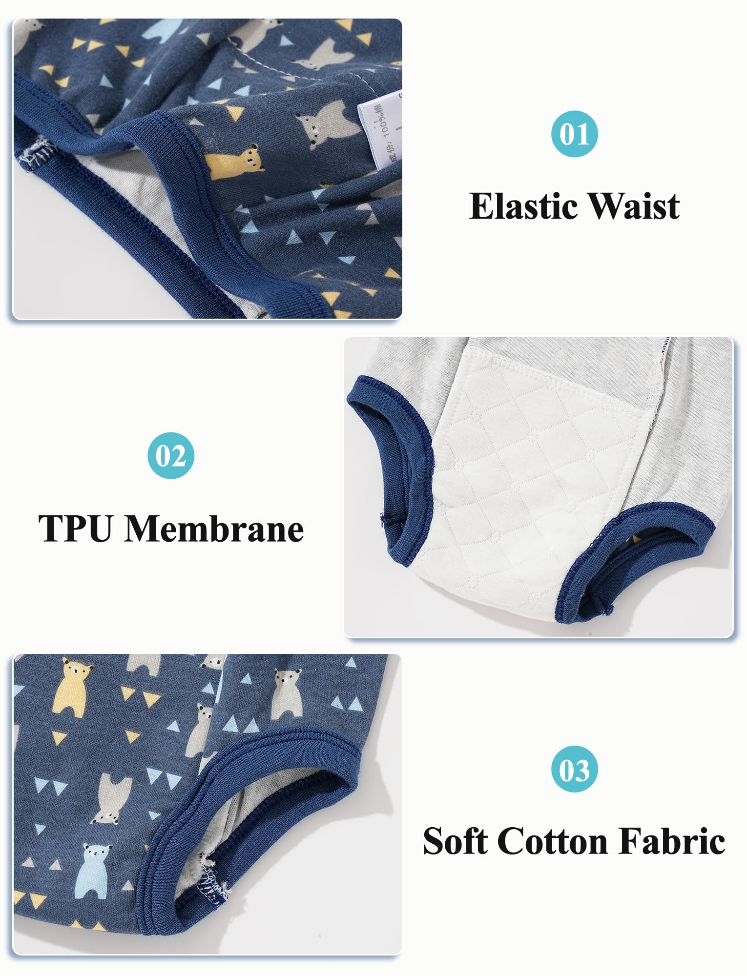 Happy Cherry 4 Paquets Culotte Apprentissage Propreté Bébé Garcon Fille Slip d'apprentissage Doux Absorbant Anti-Fuite Couches-Culottes Motifs Animaux Mignons 0-3 Ans