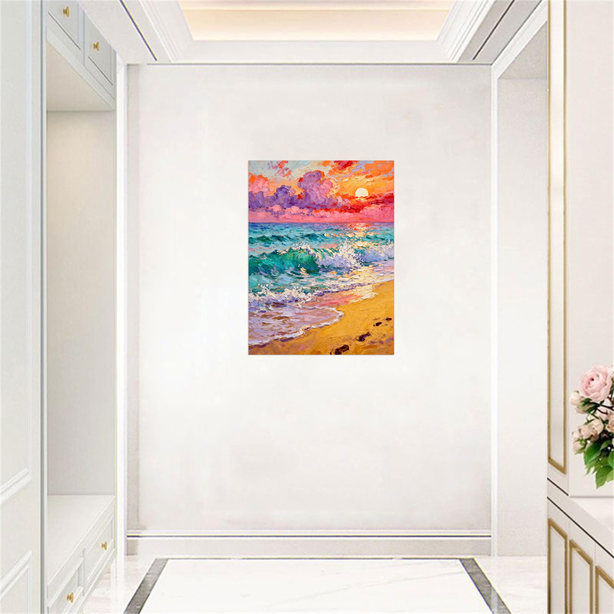 OZPWBVY Landschaftsbilder-Impressionismus Meer Bunt Sonnenuntergang-Leinwandbild für Wohnzimmer Büro 60x80cm Ungerahmt