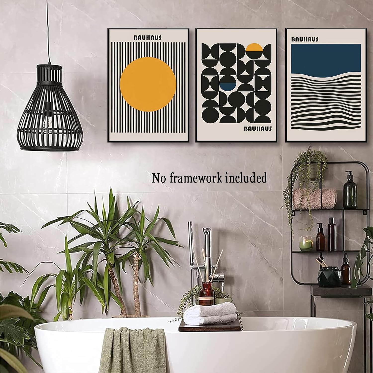 3Pcs Bauhaus Style Wall Art Bohemian Abstract Wall Decor Minimalist Canvas Mid Century Moderngeometry Poster Prints Painting Picture Suitable for Living Room Bedroom （16x24 unframed）