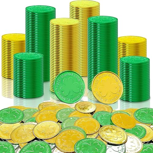 120 Pcs St. Patrick's Day Decorations Gold Green Coins, Shamrock Lucky Coins, Irish Day Table Scatter Decoration for St. Patrick's Day Party Favors